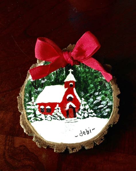 Rustic Hand Painted Christmas Ornament On Walnut Wood Slice Little Red