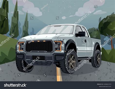 Pickup Truck On The Road Front View Royalty Free Stock Vector