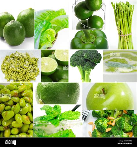 Green Healthy Food Collage Collection Stock Photo Alamy