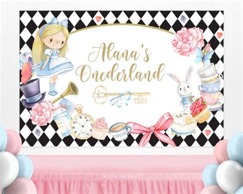 Alice In Wonderland Backdrop Personalized 1st Birthday Onederland