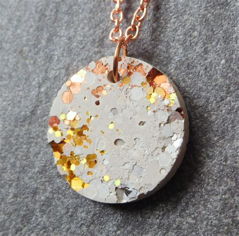 Mixed Metal Glitter Concrete Necklace Rose Gold Necklace Etsy