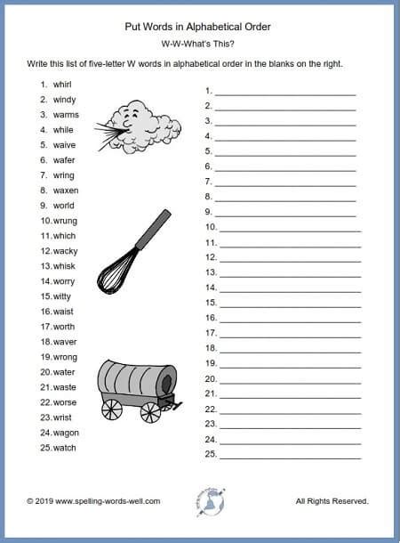 Do i say 'in alphabetical order' or 'in an alphabetical order'. Spelling And Alphabetizing Worksheets | 99Worksheets
