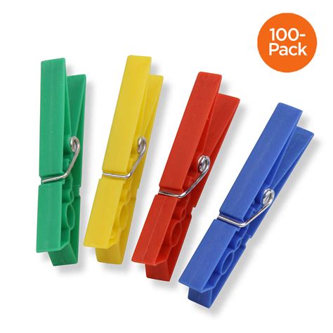 100 Pack Multi Color Plastic Clothespins