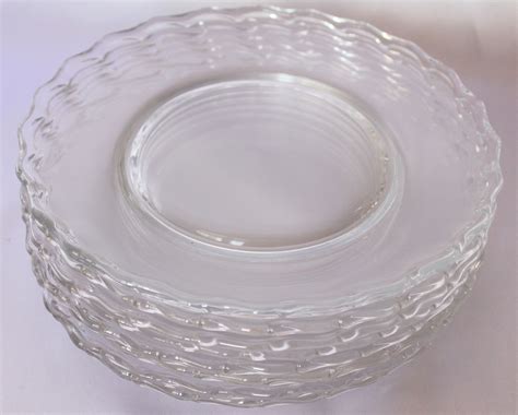 Lot 8 Crystal Ruffled Edge Fostoria Glass Clear Round Plates Dishes Ebay