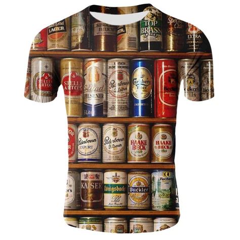 Wholesale New Arrive Novelty Fashion 3d Tshirt Men Cans Of Beer Printed Hip Hop Crewneck Short