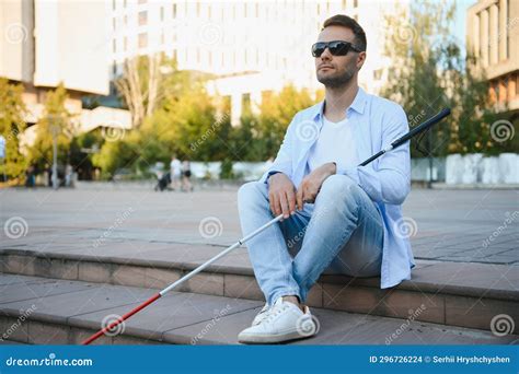 Blind Man With A Walking Stick Stock Photo Image Of Outdoors Safety
