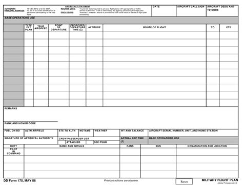 Dd Form 175 Download Fillable Pdf Or Fill Online Military Flight Plan