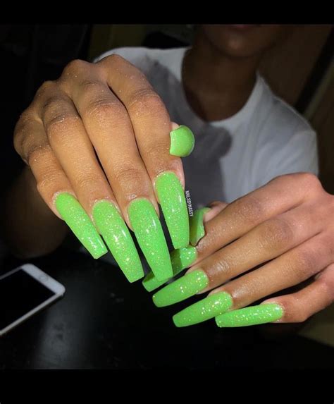 follow‼️ kinguchies for more fye pins green nails bling acrylic nails gel nails at home
