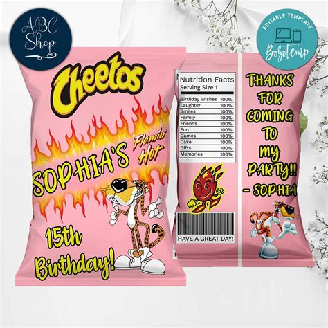 Printable Flamin Hot Cheetos Birthday Chip Bags Instant Download Createpartylabels