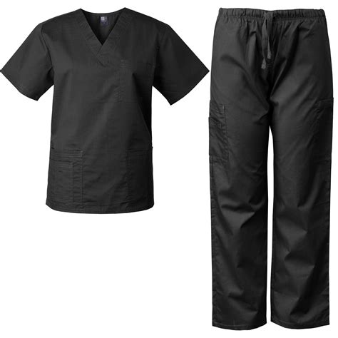 Medgear Scrubs for Men and Women Scrubs Set Medical Uniform, Black, 3X
