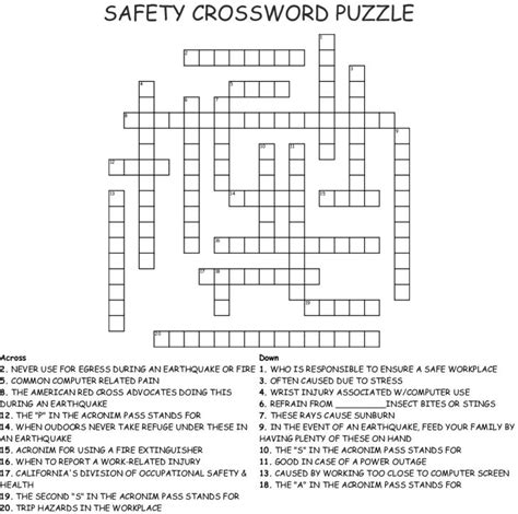 Safety Crossword Puzzle Crossword Wordmint Fire Safety Crossword