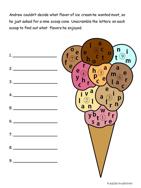 9 Scoop Ice Cream Word Scramble