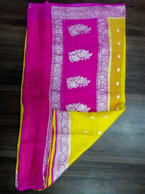 Pure Banarasi Chiffon Saree 6000 For More Colours And Details Whatsapp