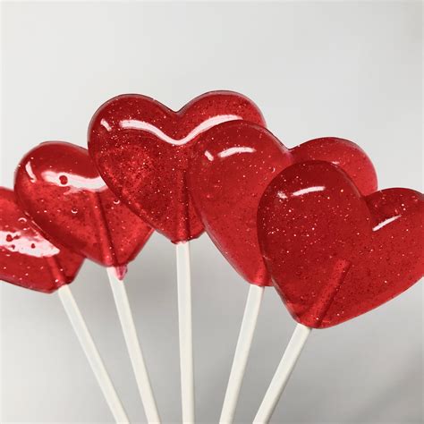 Red Glitter Heart Lollipops 6 Pc By I Want Candy