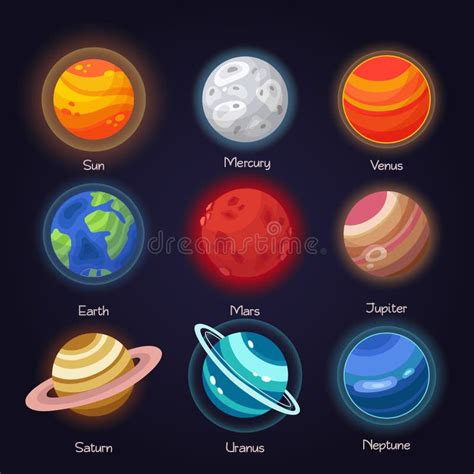 Set Of Vector Flat Doodle Cartoon Icons Planets Of Solar System