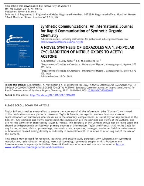 Check spelling or type a new query. (PDF) A novel synthesis of isoxazoles via 1,3-dipolar ...