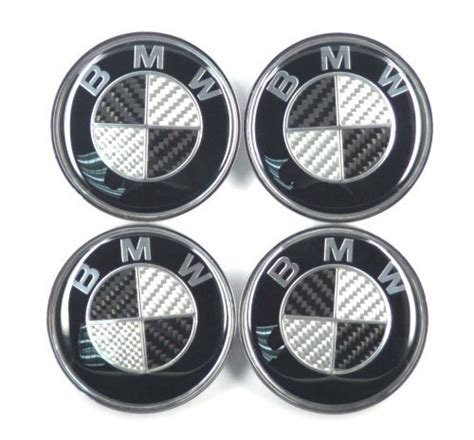 Bmw Black Silver Carbon Fiber Emblem Badge Logo Wheel Center Hubs Caps