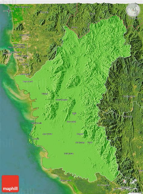 Political 3D Map of Perak, satellite outside