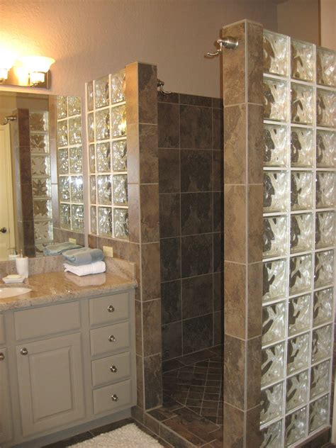 Custom Walk In Shower With No Door And Glass Block For Extra Light Small Shower Remodel Small