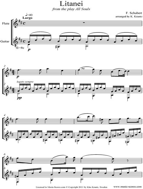 Détails librairie musicale schubert f. Litany, D343: Flute, Guitar sheet music by Franz Peter Schubert