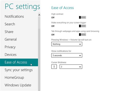 Setting Ease Of Access Features Windows 8 Five Minutes At A Time Book