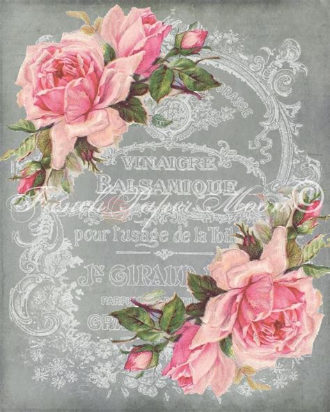 digital download vintage french graphics shabby pink roses digital french ephemera collage