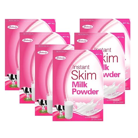 Skim milk powder is typically sold at the grocery store in 500 g or 1 kg resealable pouches. Goldmily Instant Skim Milk Powder 1kg 6-Pack | Natonic