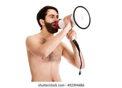 Shirtless Man Shouting Using Megaphone Stock Photo Shutterstock