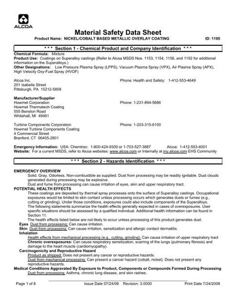 Material Safety Data Sheet Industrial Piping Inc