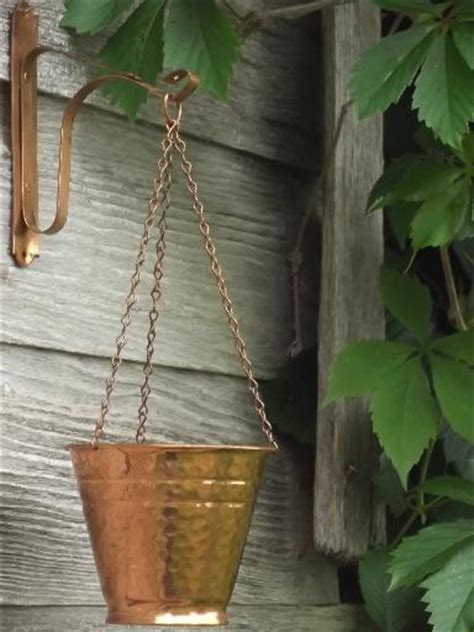Plant pot holder, flower pot bracket wall, fence or balcony mounted holds 3 pots. retro hammered copper herb planter, wall hanging window ...