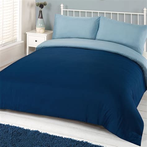 Brentfords Plain Dye Duvet Cover With Pillowcase Reversible Bedding Set Navy Blue Queen