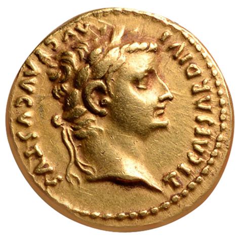 Ancient Roman Gold Aureus Portrait Coin Of Emperor Tiberius At Stdibs