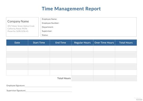 Time Management Report Template In Microsoft Word