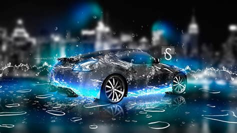Car Water Drops City Nissan Blue Neon Water Wallpapers Hd