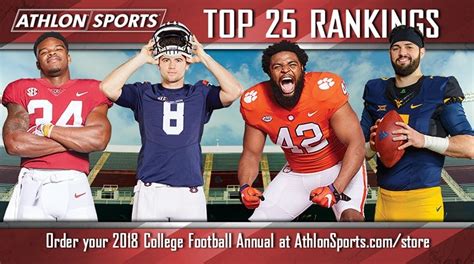 College Football Top 25 Rankings For 2018