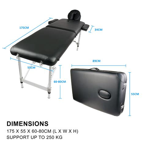 aluminium portable massage table 2 fold beauty therapy bed waxing 55cm black ebay