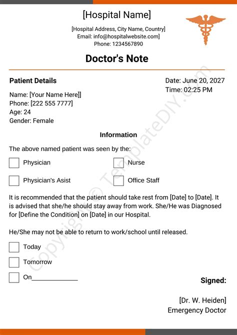 Doctors Excuse Template Letter For Work Pdf Word