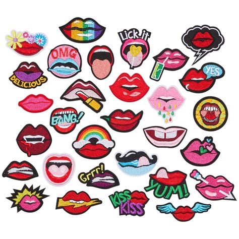 Lip Iron On Patches 30 Piece Set Mouth Embroidered Applique Diy Sew