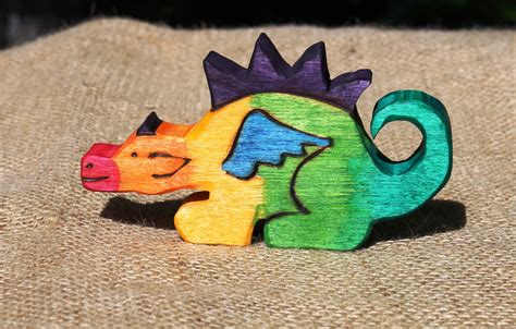 Rainbow Dragon And Egg Wooden Toy Playset Natural Eco Etsy Toy
