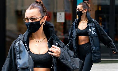 Bella Hadid Shows Off Her Toned Tummy In An Athletic Bra And Leggings