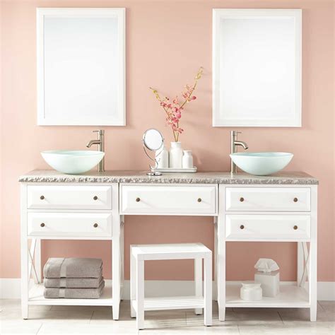 Add style and functionality to your bathroom with a bathroom vanity. 72" Glympton Vessel Sink Double Vanity with Makeup Area ...
