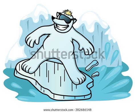 Cartoon Illustration Polar Bear Surfing Ice Stock Vector Royalty Free