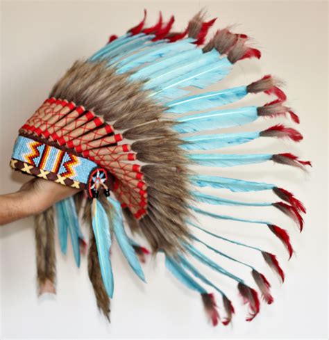 x55 turquoise chief indian feather headdress by theworldoffeathers on etsy etsy
