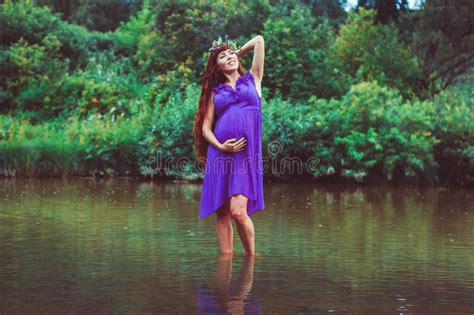 Pregnant Girl Near The Water Stock Image Image Of Happy Green 90108203