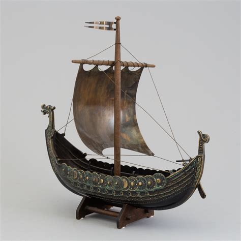 A Min 20th Century Model Of A Viking Ship Brass And Copper Bukowskis