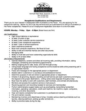 As you complete the form, consider your own personal performance as it relates to your current job description and expectations for the review period. receptionist qualifications - Fill Out Online, Download ...