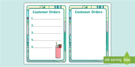 Cafe Order Forms Ks1