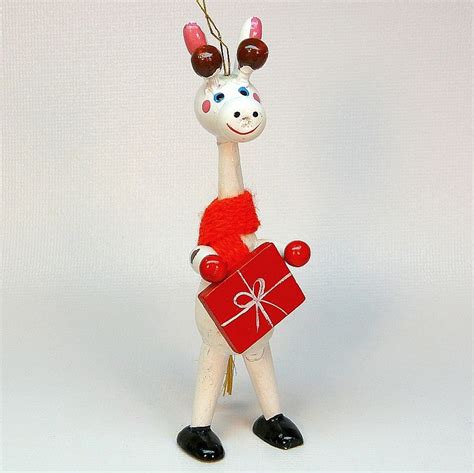 Vtg Giraffe Ornament Wooden Christmas