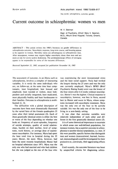pdf current outcome in schizophrenia women vs men