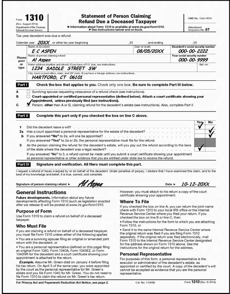 Irs Form 1310 Fillable Pdf Printable Forms Free Online